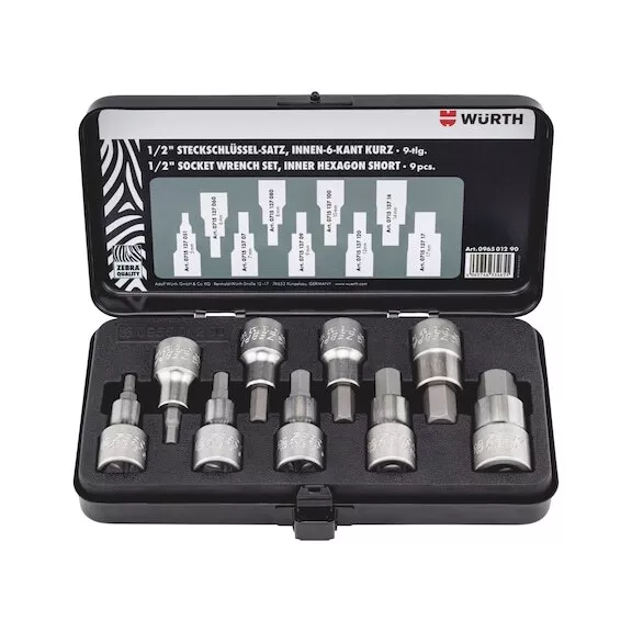 Chiavi a Bussola Corte 1/2 Esagoni Incassati Set 9pz - WÜRTH 096501290