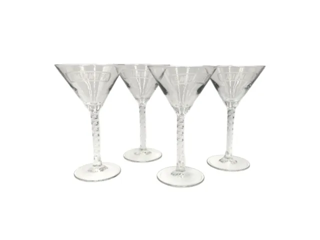 Set of 4 Smirnoff Vodka Vintage Martini Clear Glass Twisted Stem France Luminarc
