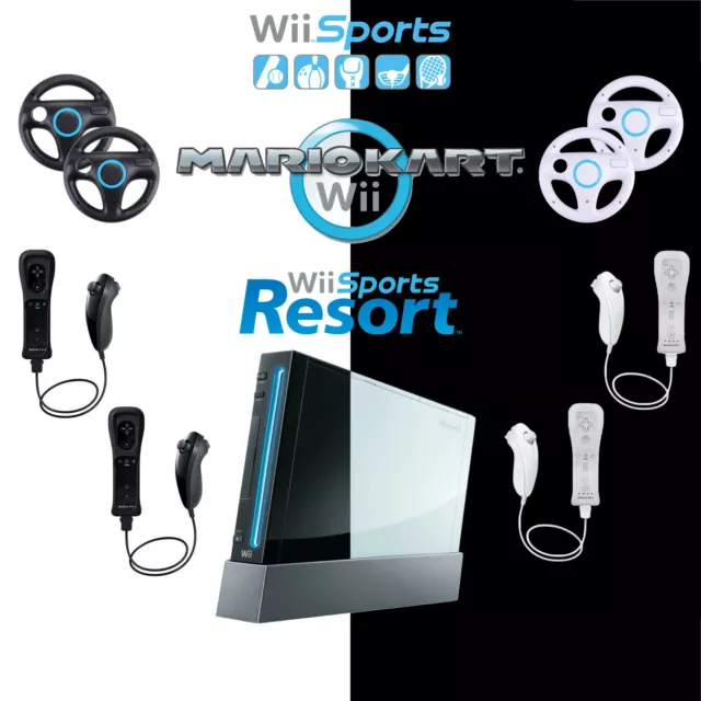 Nintendo Wii Konsole (schwarz / weiß) Kart, Sports + 2in1 Remote Plus Controller
