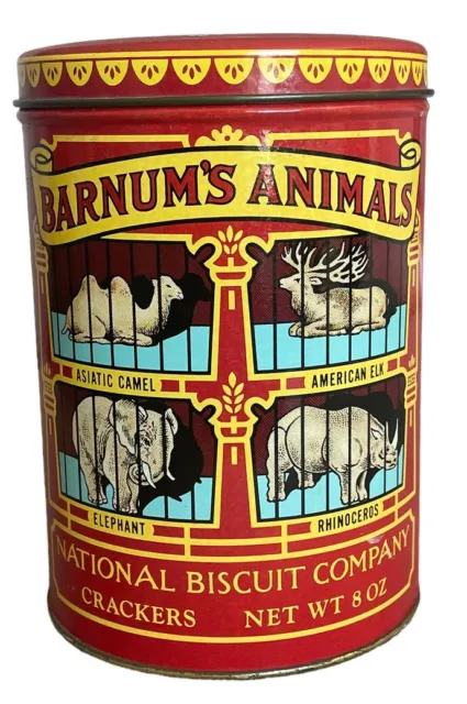 Vintage Nabisco National Biscuit Co Red Round Tin Barnums Animals Crackers 1979