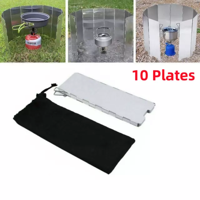 Camping Stove Wind Shield Cooker Gas Wind Screen Outdoor 10 Plates Fold-able UK