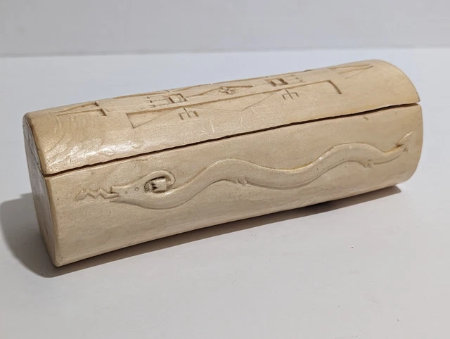 Vntg Native American Indian Folk Art Trinket Box Wood Carving - Signed Dated '96