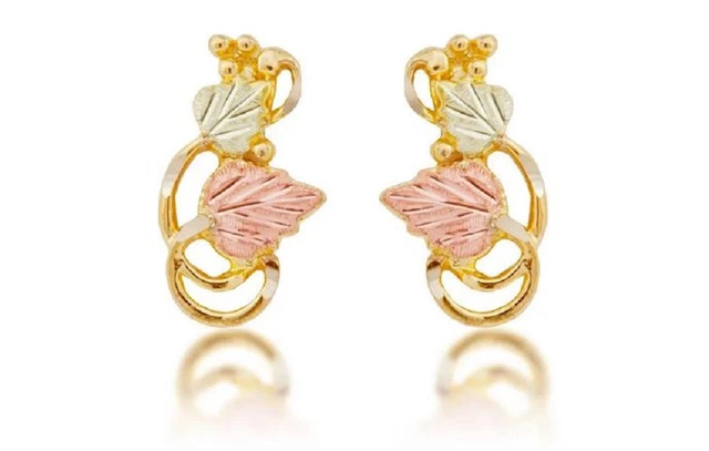10k/12k Black Hills Gold Alternating Two Leaf Earrings