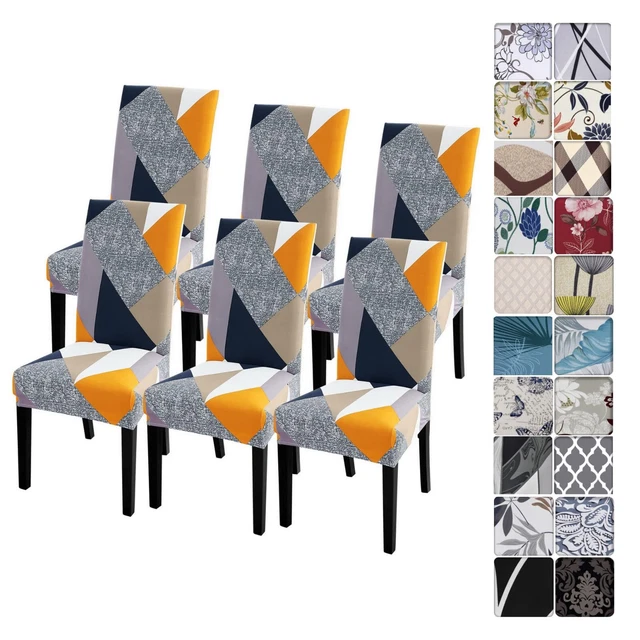 Housse De Chaise Extensible 6 Pièces - Jacquard Beige, Lavable, Pour Salle à Manger/Hôtel