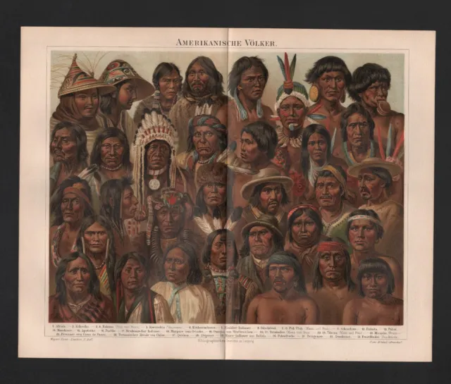 Chromo-Lithografie 1897: Amerikanische Völker. Menschen Amerika