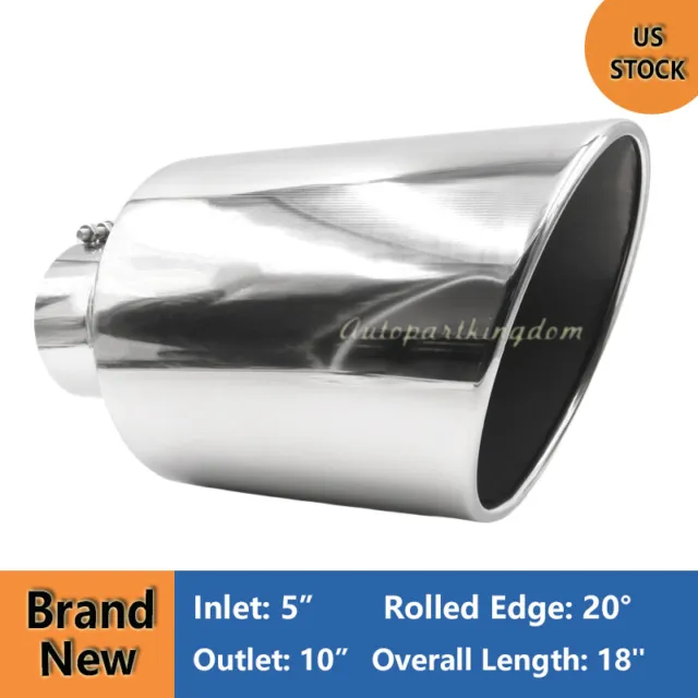 5" Inlet 10" Outlet 18" Long Stainless Steel Rolled Edge 20° Exhaust Tip Diesel