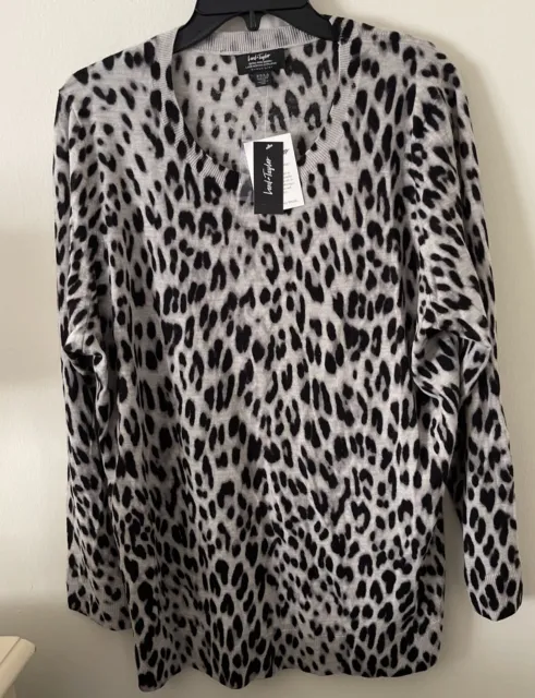 Lord Taylor Wom 2x Plus Leopard Fine Merino Wool Pullover Stretch NWT 94.00 *B17