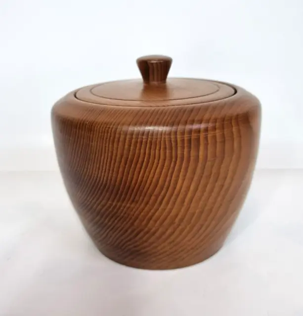 Vintage Teak Wood Turned Pot with Lid 11.5cm 1970s Trinkets Storage Boho