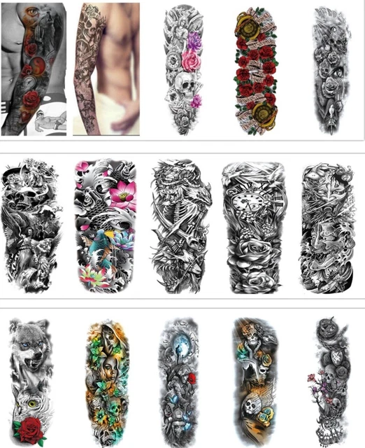 13 SHEETS TEMPORARY Colored Tattoo Large Full Arm Sticker Waterproof