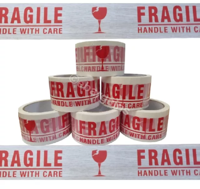 2 4 6 12 36 Strong Fragile Handle With Care Printed Tape 2" 48Mm X 66M Packaging