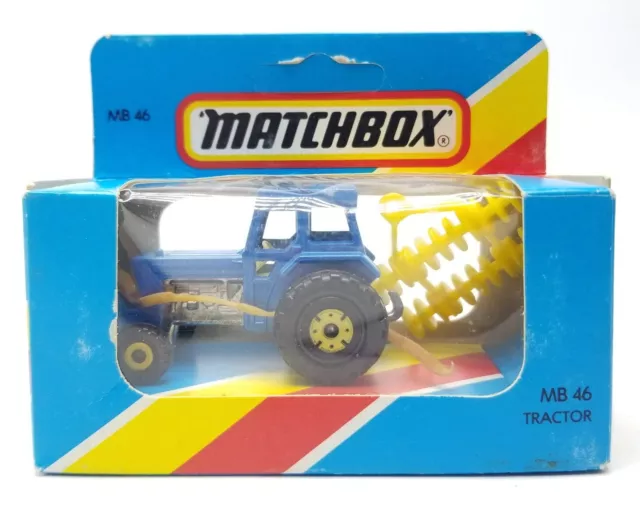 Matchbox Lesney 1981 FORD FARM TRACTOR & Tiller (1978 / Blue) New in Box MB46
