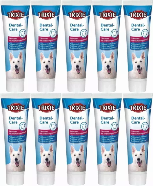 10 x Trixie Dog Toothpaste Beef Flavour Clean Teeth Gums, Reduce Bad Breath 100g