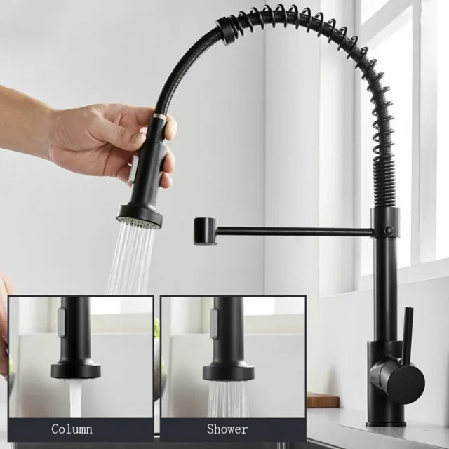 Matt Black Monobloc Kitchen Sink Mixer Tap with Pull Out Hose Spray Single Lever