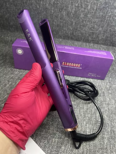 K&K Titanium Hair Straightener Curler Flat Iron 1 Inch Fast 150-230c Purple Tool