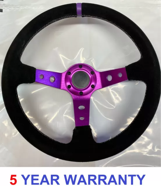 Race Rally Car Suede Track Deep Dish Steering Wheel Purple Spokes  13.7" 350Mm