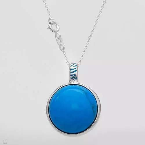 Lovely Necklace W/Simulated Gem in Blue Enamel & 925 Sterling silver 18"