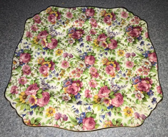 Vintage Royal Winton Grimwades Chintz Pink Floral Summertime 8.75" Square Plate