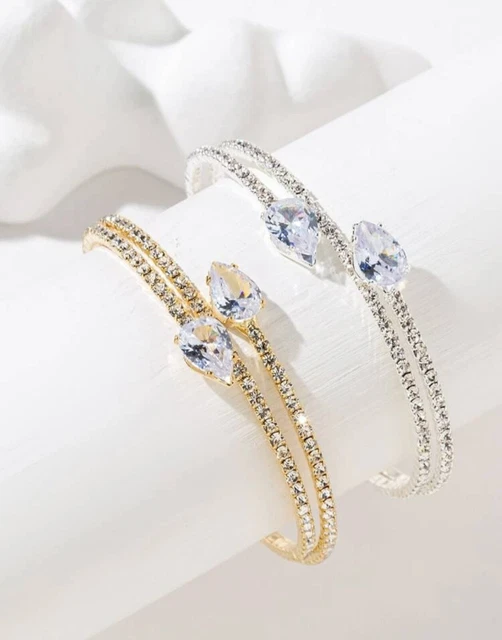 Lot De 2 Bracelets Couple Jonc - Doré Et Argenté - Strass - Neuf Sans Emballage - Accessoire Femme