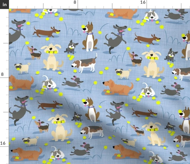 Tennis Dogs Love Balls Puppies Puppy Pug Poodle Spoonflower Fabric by the Yard