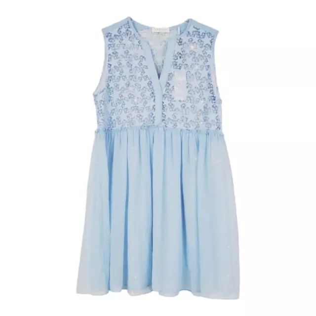 Sandro Paris Roxette Starry Blue Lace Bodice Mini Dress M NEW Chiffon Skirt