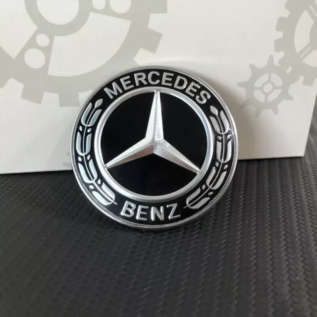 57MM FRONT HOOD Emblem Black & Chrome Laurel Wreath Badge Fit For Mercedes- Benz $10.11 - PicClick