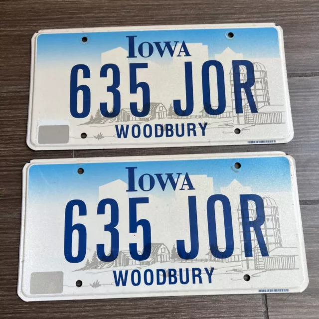 2 Vintage Iowa Woodbury County Farm License Plates Matching Pair