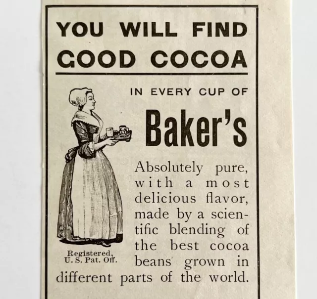 1906 Walter Baker Hot Chocolate Cocoa Advertisement Candy Ephemera 5.25 x 2.5"