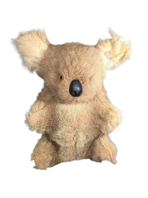 Real Fur Australian Koala Rubber Claws & Nose Soft Plush Toy 12 “ Rare Vintage