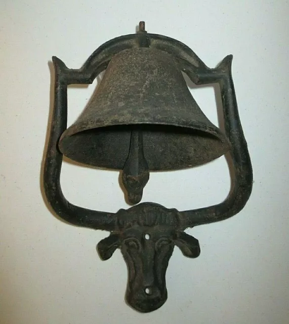 Vintage Rustic Cast Iron Cow Dinner Bell - Wall Mount
