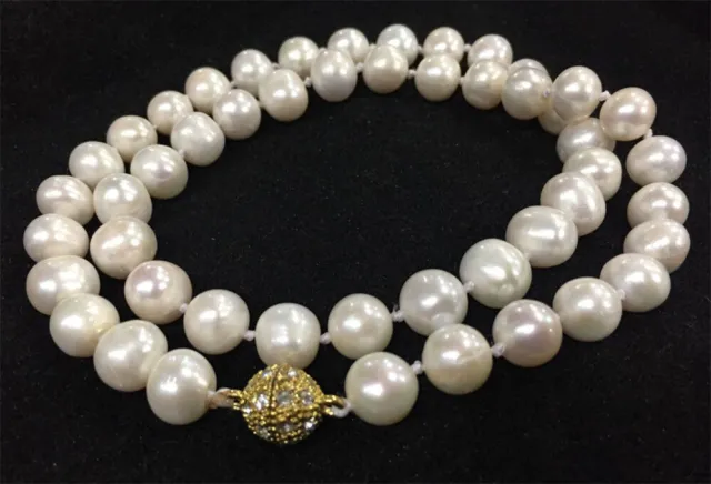 Genuine Natural 7-8/8-9/9-10MM Real White Akoya Freshwater Pearl Necklace 18"AA