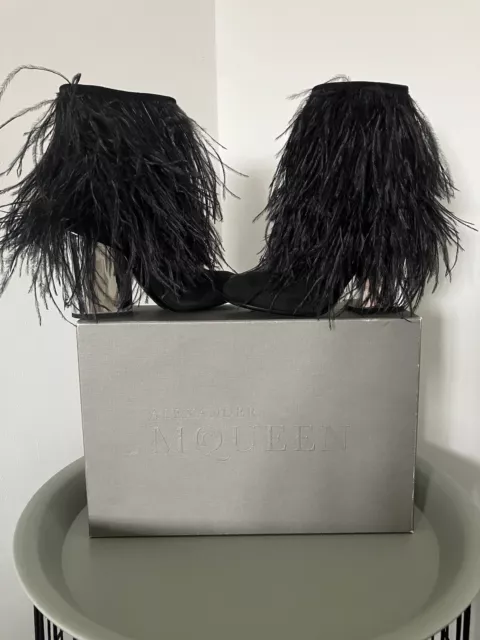 Alexander McQueen womens Ankle Boots Size 4 / 37 Black Feather - Amazing Shoes