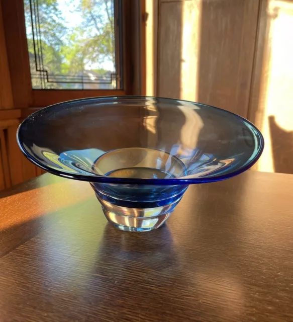 Ed Branson Blue Shell Bowl Studio Art Glass Hand Blown Signed Dated 2002