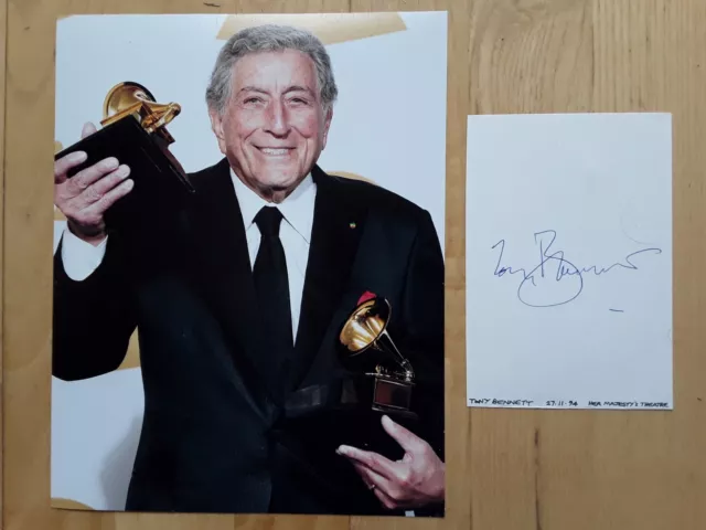 The late TONY BENNETT (US CROONER) HAND-SIGNED CARD + UNSIGNED 10"X8" PHOTO