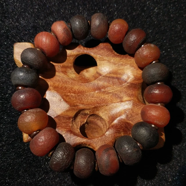 Ancient Tibetan Old Agate Red Black Amulet Dzi Beads Bracelet