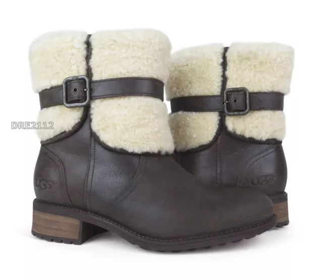 UGG Blayre II Lodge Brown Leather Fur Boots Womens Size 10 -NIB-