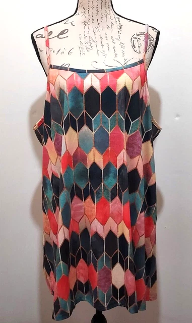Emery Rose Tank Tunic  4X  Teal Navy Salmon Pink Gold Geometric Design