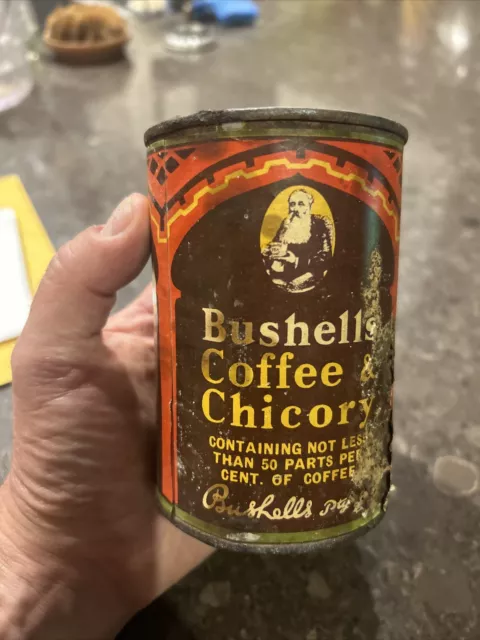 Vintage Antique BUSHELLS COFFEE CHICORY TIN 8 OZ Australian. 3