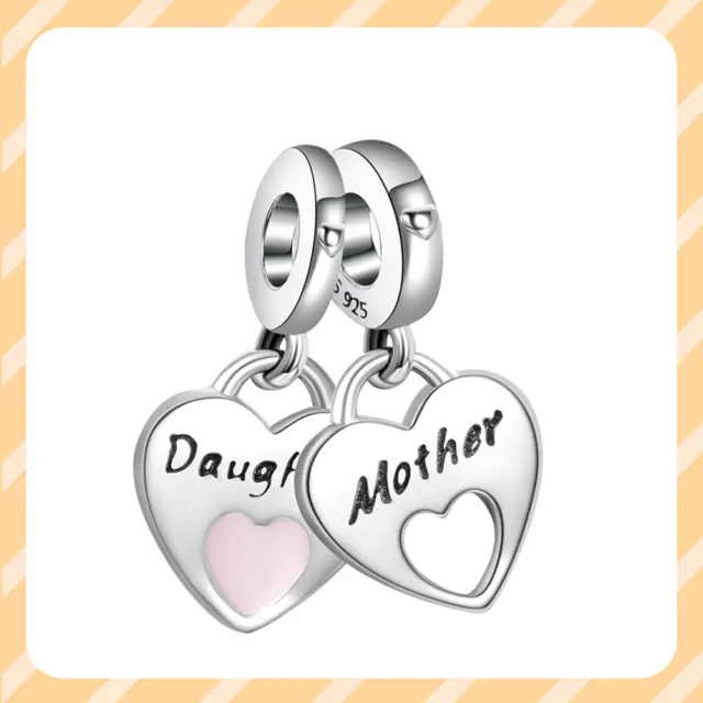 Mother & Daughter Splited Dangle 925 Sterling Silver Women Bracelet Charm
