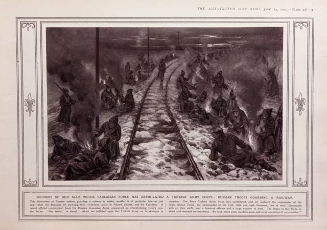 1915 Wwi Ww1 Print Russian Troops Guarding A Railway