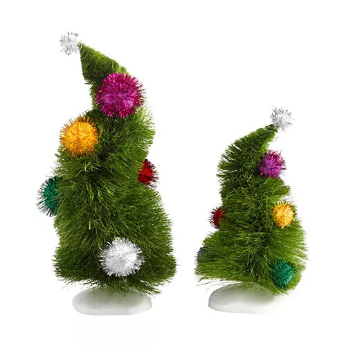 Department 56 7.5" 2 Green Yellow Dr. Seuss Grinch Wonky Trees Christmas Decor