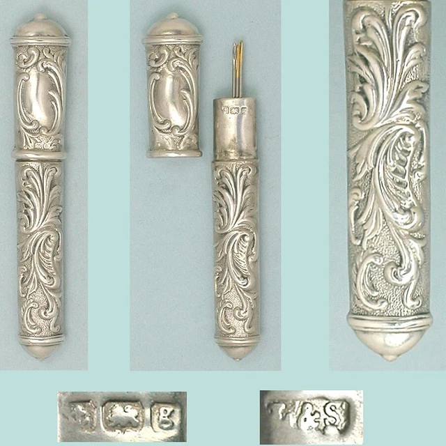 Ornate Antique Sterling Silver Needle Case * English * Hallmarked 1906