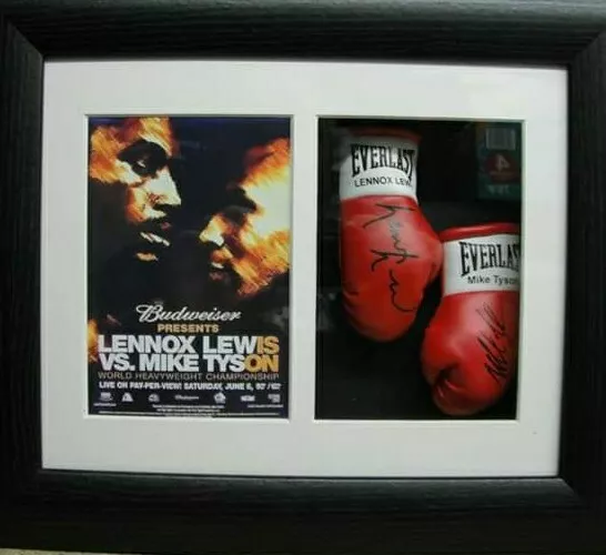 Lennox Lewis vs Mike Tyson Miniature Boxing Glove Display *Boxing Memorabilia*