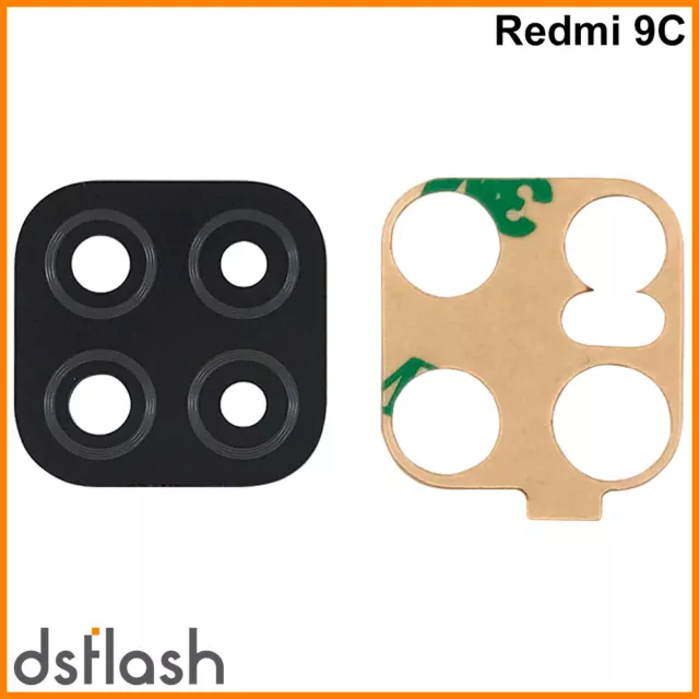 Lente Xiaomi Redmi 9C Cristal Camara Trasera Adhesivo Negro