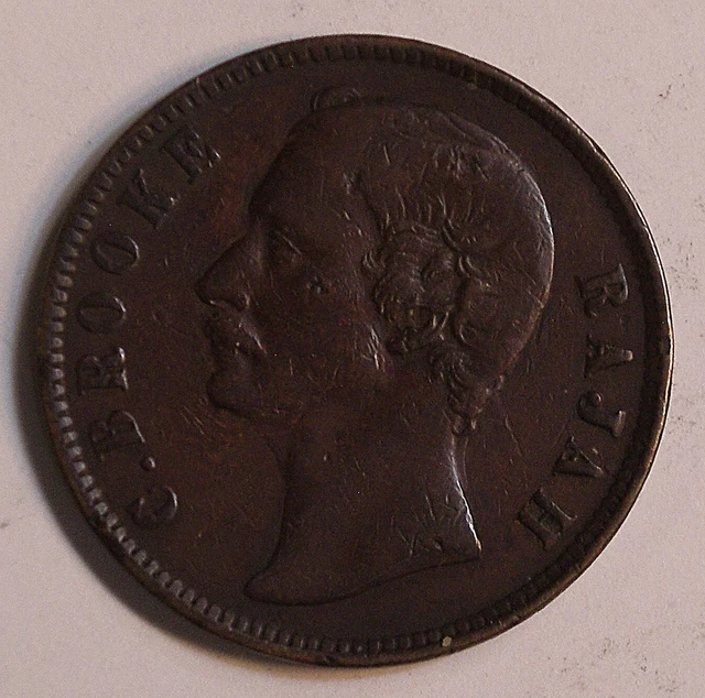 1870 Sarawak ONE CENT coin KM-6 #10468