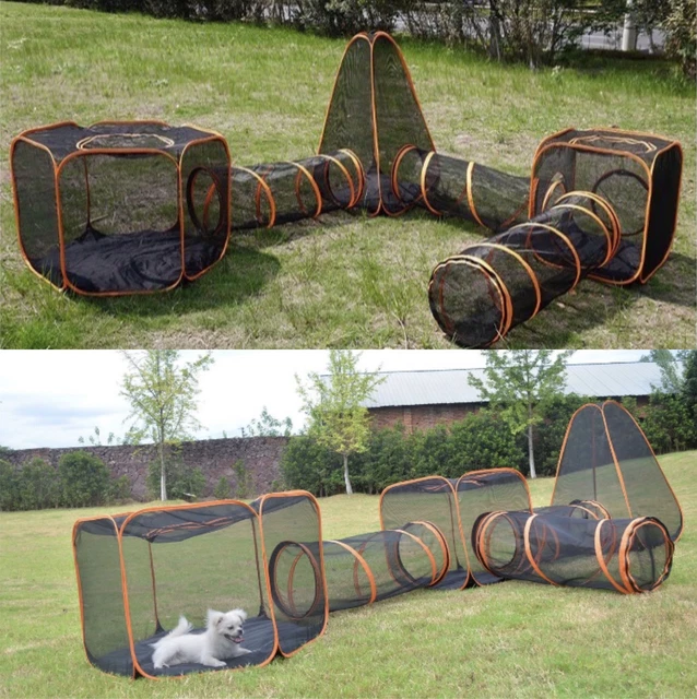 Portable Pet Cat Puppy Playpen Play Tent Tunnel Cube Small Animal Compound House
