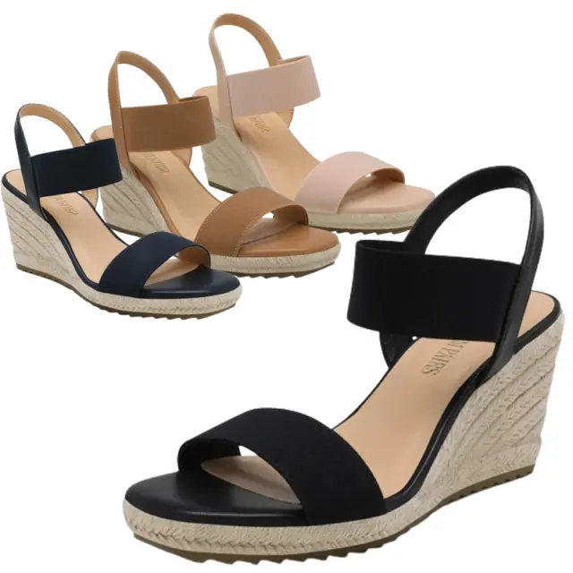 Women Espadrilles Wedge Sandals Elastic Ankle Strap Open Toe Casual Dress Shoes