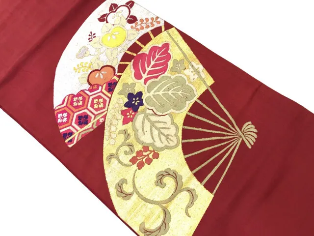 6568409: Japanese Kimono / Antique Nagoya Obi / Woven Folding Fan Pattern & Paul