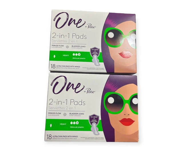 NUEVAS ALMOHADILLAS ULTRAFINAS ONE by POISE con períodos de alas y fugas de vejiga 2 paquetes - 18 quilates