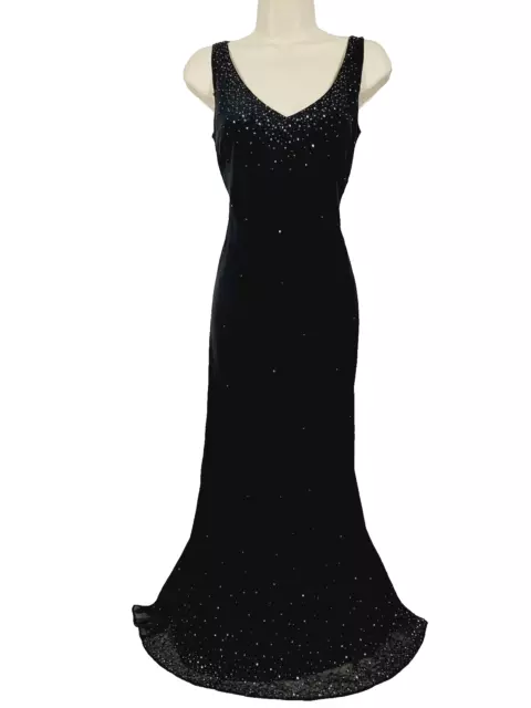 Debut Womens Beaded Sequin Black Maxi Dress Size 10 Bias Cut Cruise Cocktail