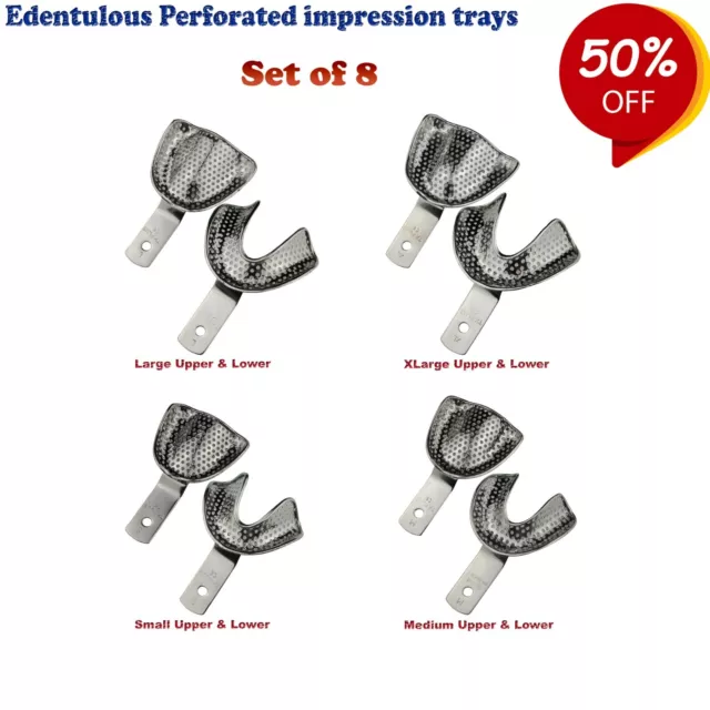 Edentulous Perforated Impression Trays Full Denture Set of 8- Orthodontics Lab